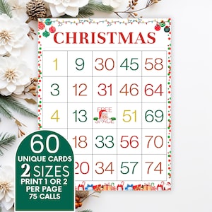 Bingo de Natal, 60 Cartões de Bingo de Natal, Atividade de Natal, Jogo de Festa de Natal para Crianças, Atividade de Sala de Aula de Natal, Bingo Divertido de Férias