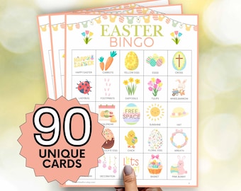 Wielkanocna gra w bingo: 90 kart do druku, rodzinna zabawa (wersja cyfrowa do pobrania)