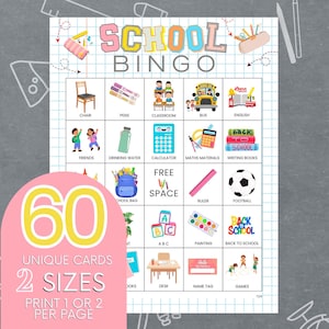 60 Back To School Bingo Printable Cards, School game, Classroom Activity, First day of school Student Classmates bingo, New Teacher Game B28