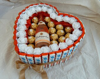 Kinder Schokolade, Ferrero Rocher, Rotkäppchen Sekt, Herzform für Muttertag, Valentinstag, Geburtstag, Frauentag, Verlobung, Hochzeit usw.