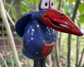 Glocke Vogel Rabe Keramik zum Hängen