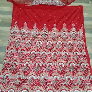 red color george crystal george fabric