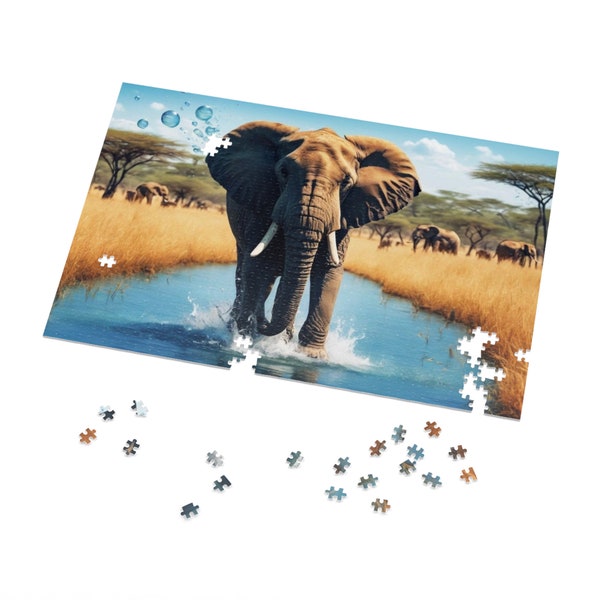 Handcrafted Wooden Elephant in Water Jigsaw Puzzle Kit, Sahara Desert, DIY Puzzle Gift for Adults, Mindful and Relaxing 30-1000 Pieces