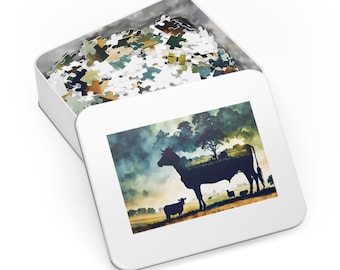 Country Living Cow by Tree Jigsaw Puzzle, 30-1000 Pieces, Family Game Night Activity, Rustic Farmhouse Decor, Cow Lovers Gift, Cow Ranch