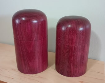 Turned boxes (pair), purple heart wood