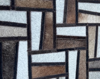 Patchwork Cowhide Leather Rug – Natural Rustic Home Decor
