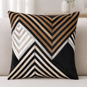 Genuine Cowhide Leather Patchwork Cushion Cover – Rustic Western Farmhouse Pillow size 18x18 inch