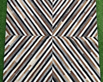 Genuine Cowhide Leather Rug: Striped Pattern, Rustic Elegance