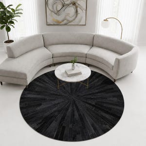 Black Round Area Rug Modern Abstract Geometric Luxury Living Room Carpet