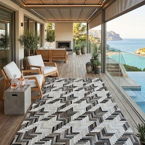 Natural Cowhide area rug handmade leather patchwork rug