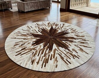 Round Cowhide Leather Rug: Natural Pattern, Rustic Elegance