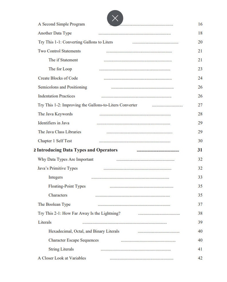 May include: A book cover with the title "Introducing Data Types and Operators" and a page number of 31. The book is about Java programming and covers topics like primitive data types, integers, floating-point types, characters, and the Boolean type.
