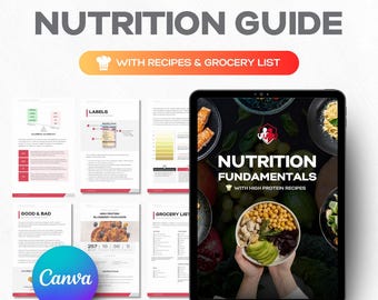 Plantilla de libro electrónico de nutrición, libro de recetas, libro de cocina de proteínas, plan de alimentación, lista de la compra, macronutrientes para el gimnasio y el fitness, guía para perder peso