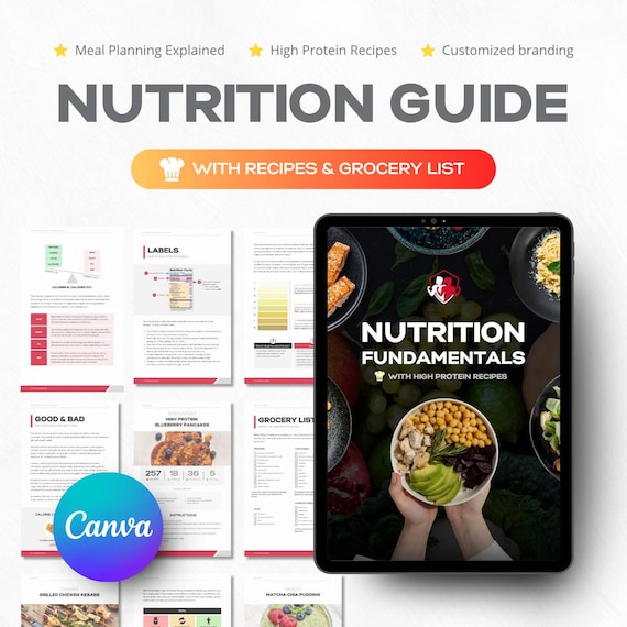 Nutrition Ebook Template, Recipe Book, Protein Cookbook Meal Diet Plan, Grocery List, Gym Fitness Macros, Weight Loss Guide