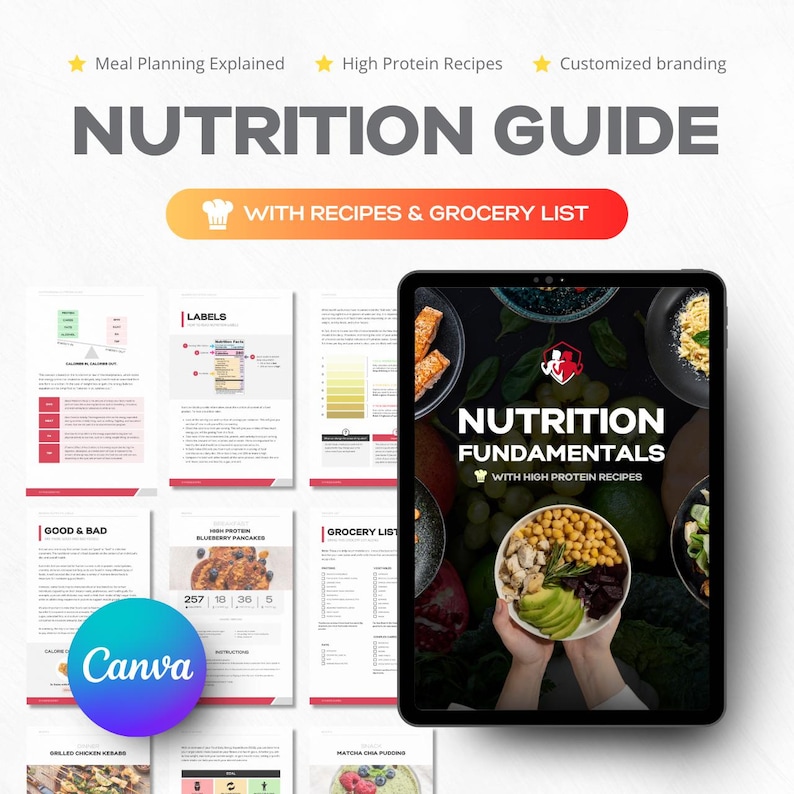 Nutrition Ebook Template, Recipe Book, Protein Cookbook Meal Diet Plan, Grocery List, Gym Fitness Macros, Weight Loss Guide image 1