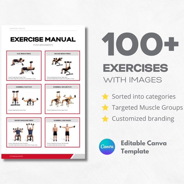 Modèle d'entraînement physique, guide de la bibliothèque de fitness pour salle de sport, manuel, livre électronique avec images (plus de 100 mouvements)