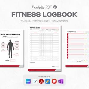 Workout Planner Logbook, Nutrition Diary, Fitness Tracker, Printable A4 Canva Gym Exercise Template, Goodnotes PDF Journal