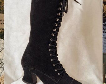 1970's black suede lace-up boots
