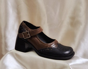 1990s black and brown leather mary jane