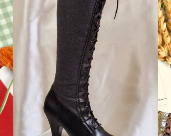 00's black and gray eco leather lace-up boots