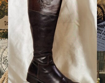 Vintage brown leather riding high boots