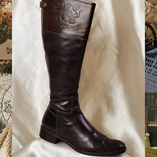 Vintage brown leather riding high boots