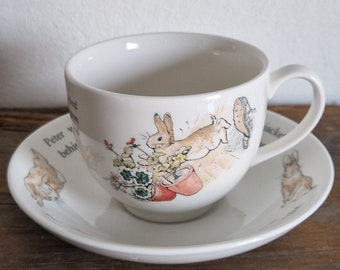 Vtg 1993, NEW, Peter Rabbit, Beatrix Potter, Wedgwood, tea set, cup & saucer, made in England, bone china, perfect