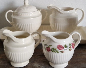Wedgwood of Etruria & Barlaston, Edme sets, creamer, sugar bowl, cake plate, serving plate, Rosalind, Made in England, perfect condition