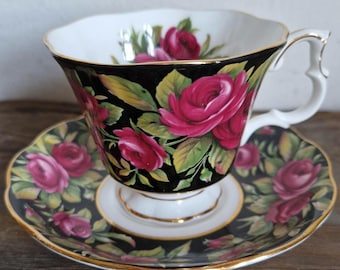 STUNNING! Vtg. Royal Albert cup & saucer, large tea set, very hard to find, Bouquet series, Crimson Glory, in excellent NEW condition!