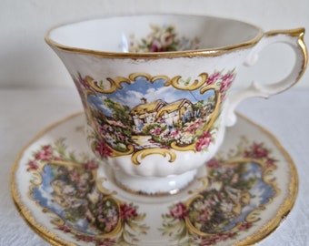 Vtg. Paragon kop en schotel, Cottage tea set, Chippendale, made in England, Fine bone china, gorgeous!