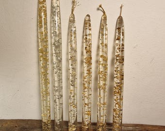 Vintage acrylic candles, lucite typical candles, silver and gold