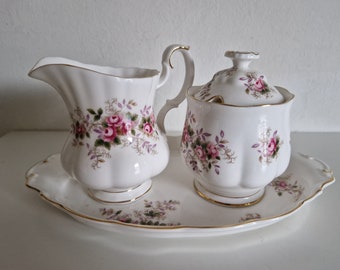 Einzigartiges Komplettset, Royal Albert, großes Sahneset, Milchkännchen, Zuckerdose, Tablett