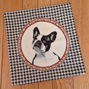 Funda de cojín de tapiz tejido decorativo vintage de 45 x 45, bulldog francés, muy linda, peculiar, funda de almohada, ¡perfecto estado!