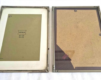 ヴィンテージフォトフレーム、金属製額縁、7x9インチ、凸型ガラス