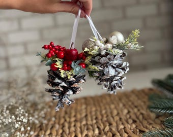 Large Pinecone Christmas Ornaments, Rustic Woodland Tree Decor, Natural Holiday Decorations, Farmhouse Christmas