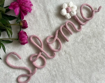 Personalized Knitted Wire Name Wall Decor | Knitted Name Sign – Custom Wire Name for Nursery or Kids Room Wall Decor | Baby girl room decor