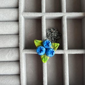 Polymer Clay Blueberry Necklace – Handmade Fruit Jewelry with Leaves – Nature Inspired Gift for Her - Forest Jewelry – Blueberry Necklace