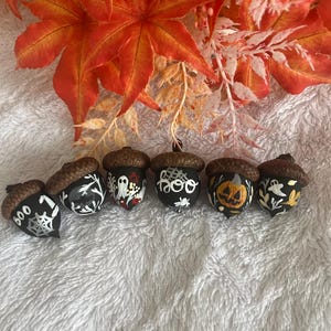 Hand Painted Halloween Acorns – Boo Ghost Pumpkin Decor – Miniature Fall Decorations – Spooky Autumn Table Scatter - Spooky Painted Acorns