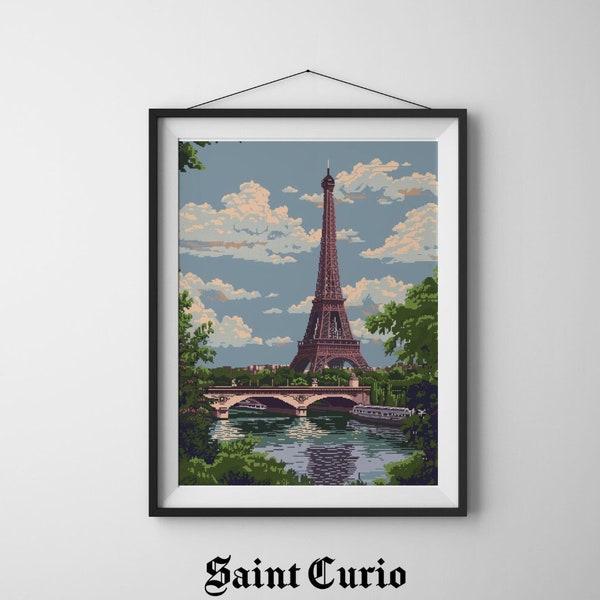 Eiffel Tower Pixel Art Print | Lo-Fi Aesthetic | Europe Paris Scene | Pixel Wall Art | Urban Art | Famous Landmarks | (Digital Download)