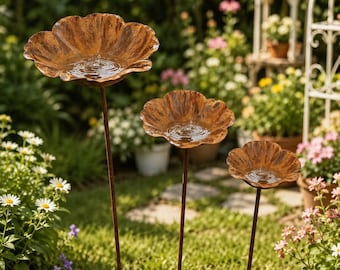 3PCS Rustic Metal Bird Feeder Set, Garden Birds Bath, Bird Water Bowl, Yard Gift
