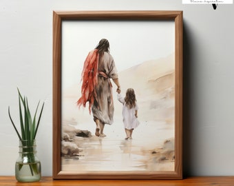Jesus and Girl Art Print: Christian Bible Wall Art (Digital Download)