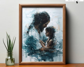 Jesus and Little Girl Baptism Art: Christian Bible Print (Digital Download)