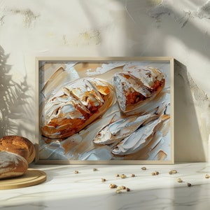 Bread and Fishes, Christian Art, Christian poster, Bible bread, Kitchen wall decor, Bread digital print, Religious Wall Art