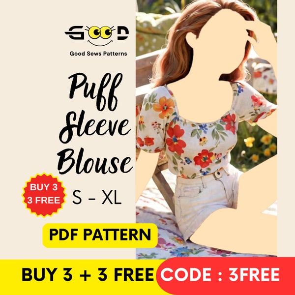 Puff Sleeve Blouse Pattern | Milkmaid Top Sewing Pattern | Cottagecore Blouse | Sizes S-XL | Puff Sleeve Top Pattern