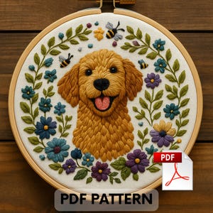 Goldendoodle Embroidery Pattern: Beginner-Friendly Dog Hoop Art (PDF Download)