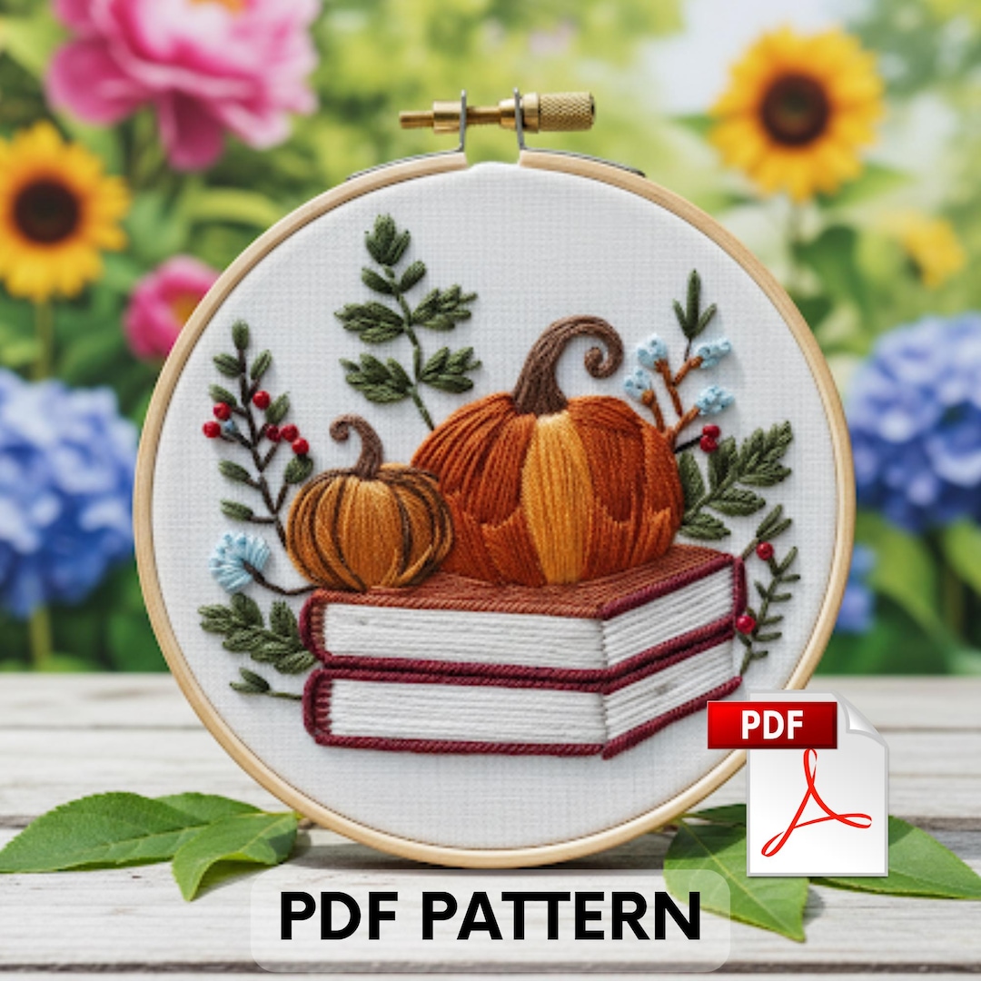 Autumn Books Embroidery Pattern: Cozy Book Stack Hoop Art (PDF Download ...
