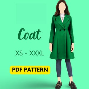 Long Winter Coat Sewing Pattern: Women&#39;s Jacket (XS-XXXL) (PDF Pattern)