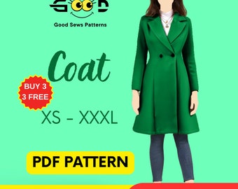Long Winter Coat Sewing Pattern | XS-XXXL | Coat Sewing PDF Pattern | Women's Jacket Pdf | A0-A4 Sizes | Long Coat Pdf Pattern
