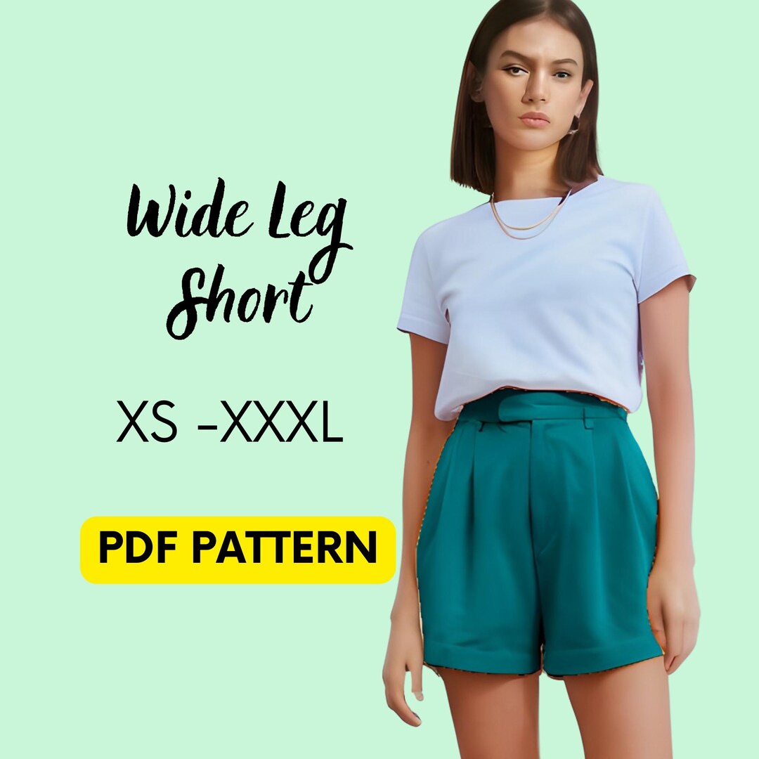 Wide Pleated Shorts Sewing Pattern | XS-XXXL | Pocketed Shorts Sewing ...