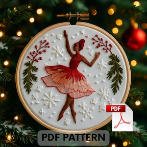 Ballerina Embroidery Pattern PDF | Ballet Girl Hoop Art Template | Fits 3&quot;–8&quot; Hoops | Beginner Guide En/Es/Fr/De | Instant Download